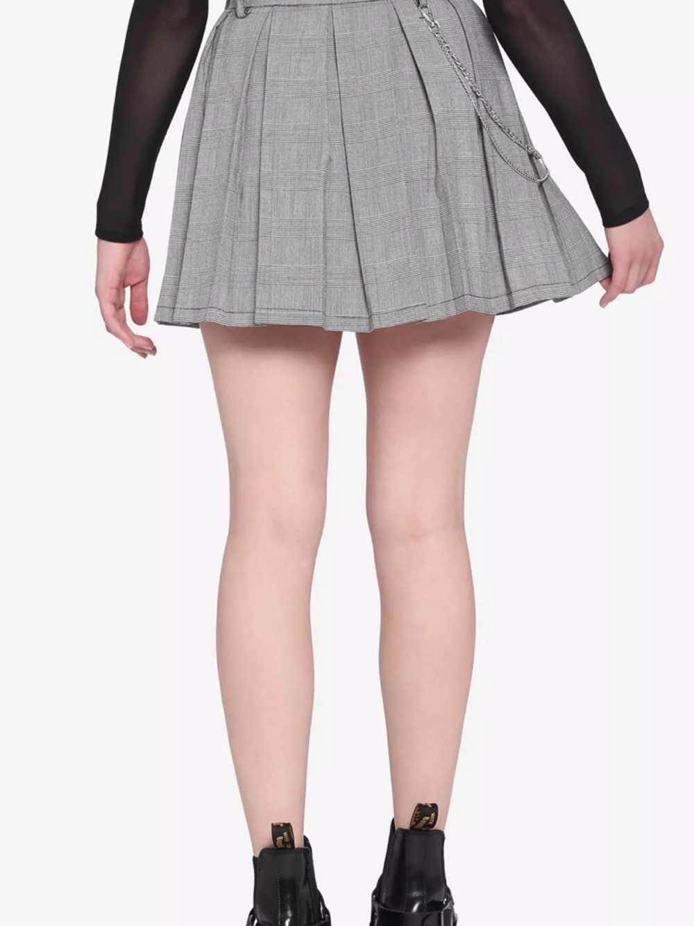 Hot Topic Gray Plaid Pleated Mini Skirt with Chain Accent